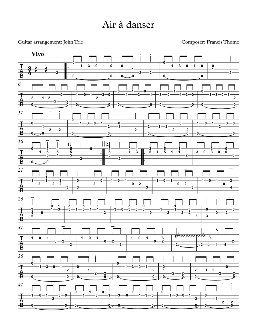 Air a Dancer Classical Guitar scores gallery preview page 1
