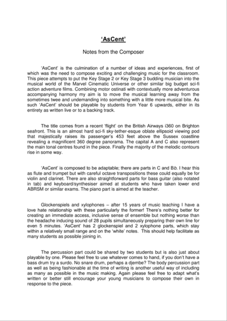 AsCent - a piece for classroom ensemble Small Ensemble scores gallery preview page 2