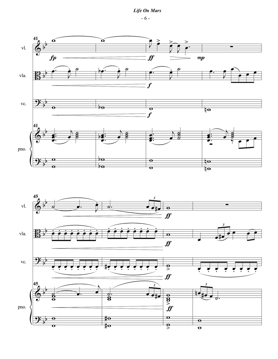 Life On Mars Piano Quartet scores gallery preview page 6