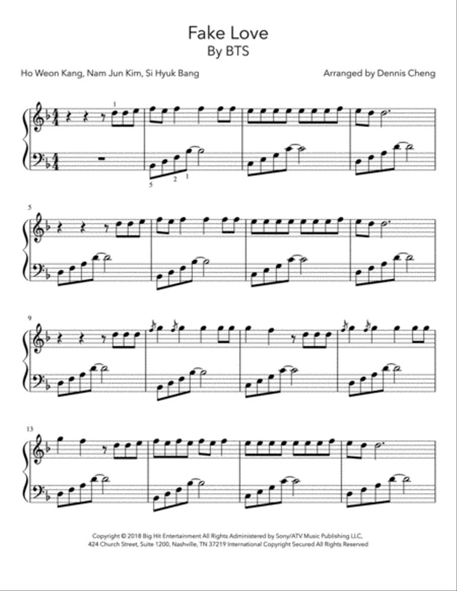 Fake Love Piano Solo scores gallery preview page 1