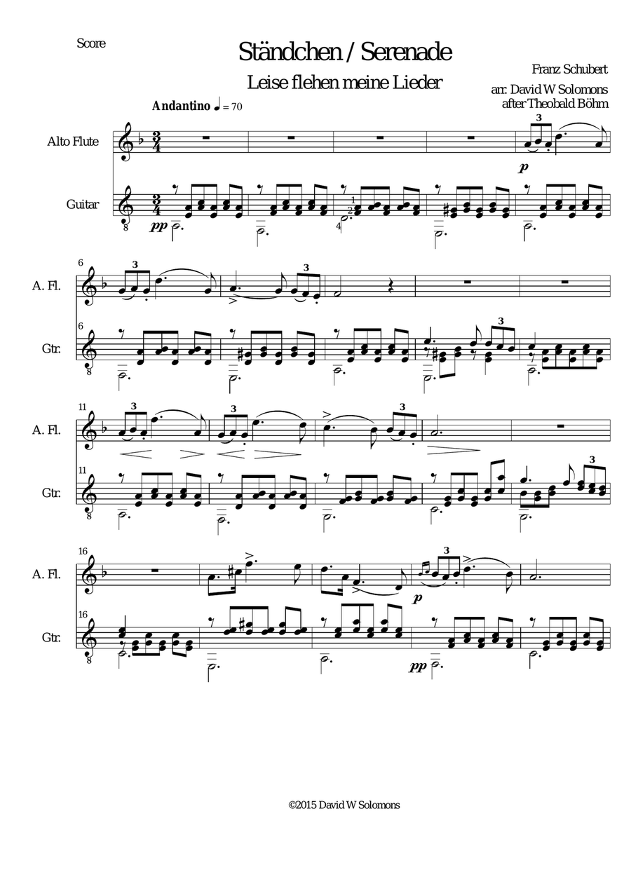 Ständchen (Serenade) for alto-flute and guitar after Theobald Böhm Ständchen (Serenade) for alto-flute and guitar after Theobald Böhm Small Ensemble scores gallery preview page 1