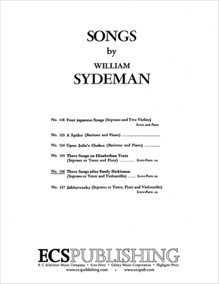Three Songs After Emily Dickinson High Voice scores gallery preview page 1
