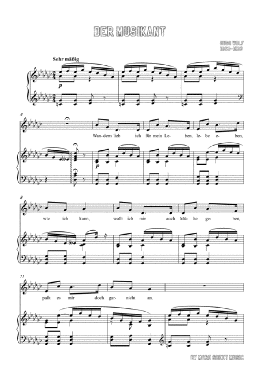 Wolf-Der Musikant in G flat Major,for Voice and Piano Voice Solo scores gallery preview page 3