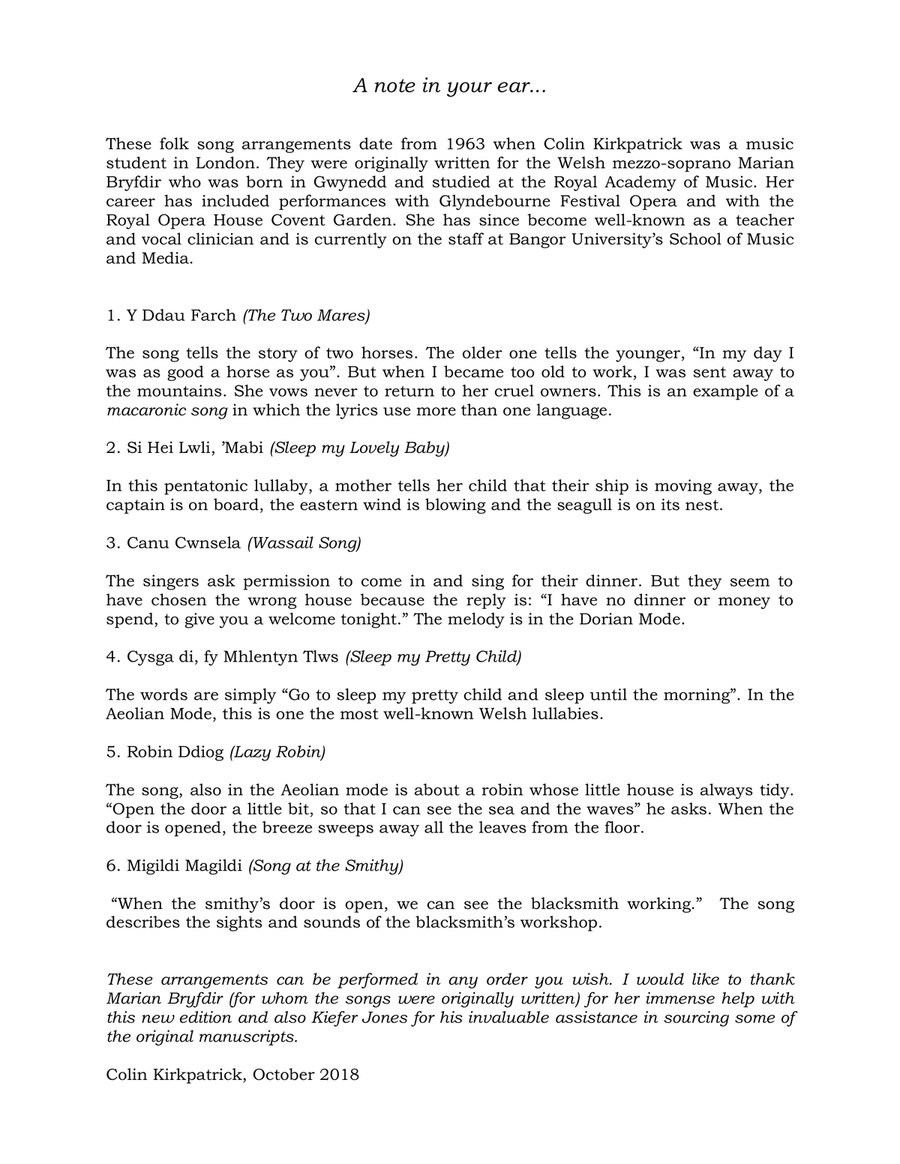 Six Welsh Folk Songs for Voice and Piano Voice Solo scores gallery preview page 3