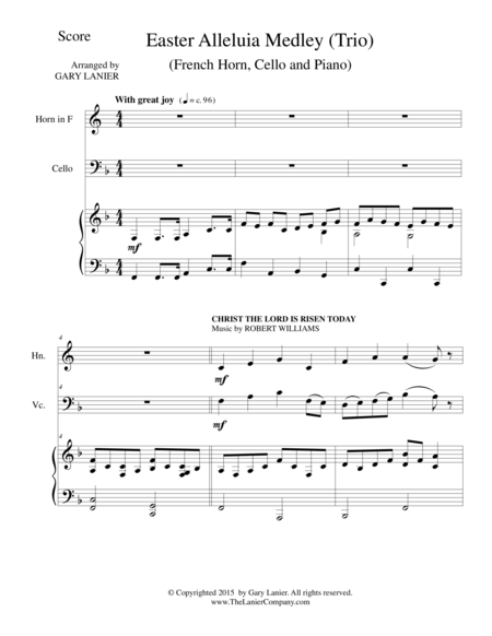 EASTER ALLELUIA MEDLEY (Trio – French Horn, Cello/Piano) Score and Parts image number null
