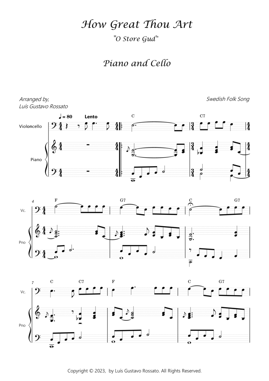 How Great Thou Art (O Store Gud) - Cello and piano- Key of C Piano scores gallery preview page 1
