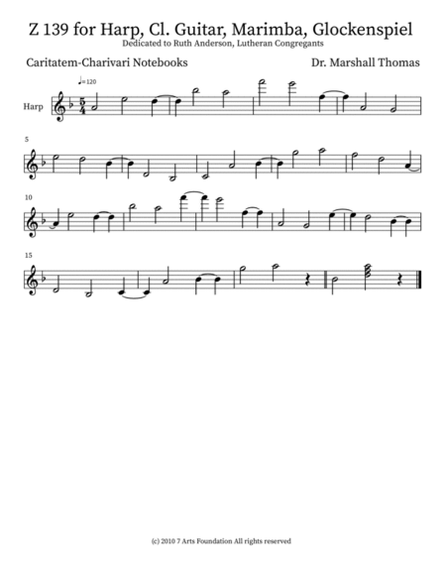 Z 139 for Harp, Cl. Guitar, Marimba, Glockenspiel