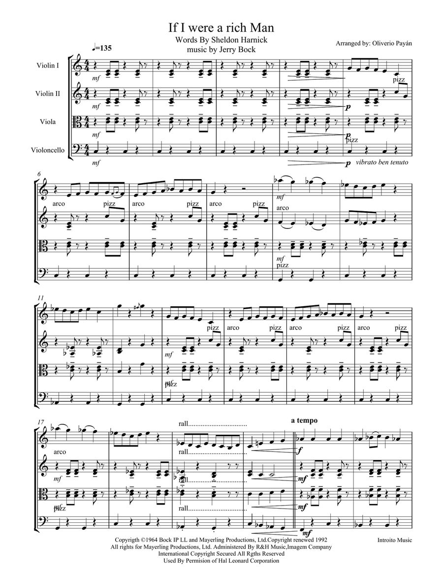 If I Were A Rich Man String Quartet scores gallery preview page 1