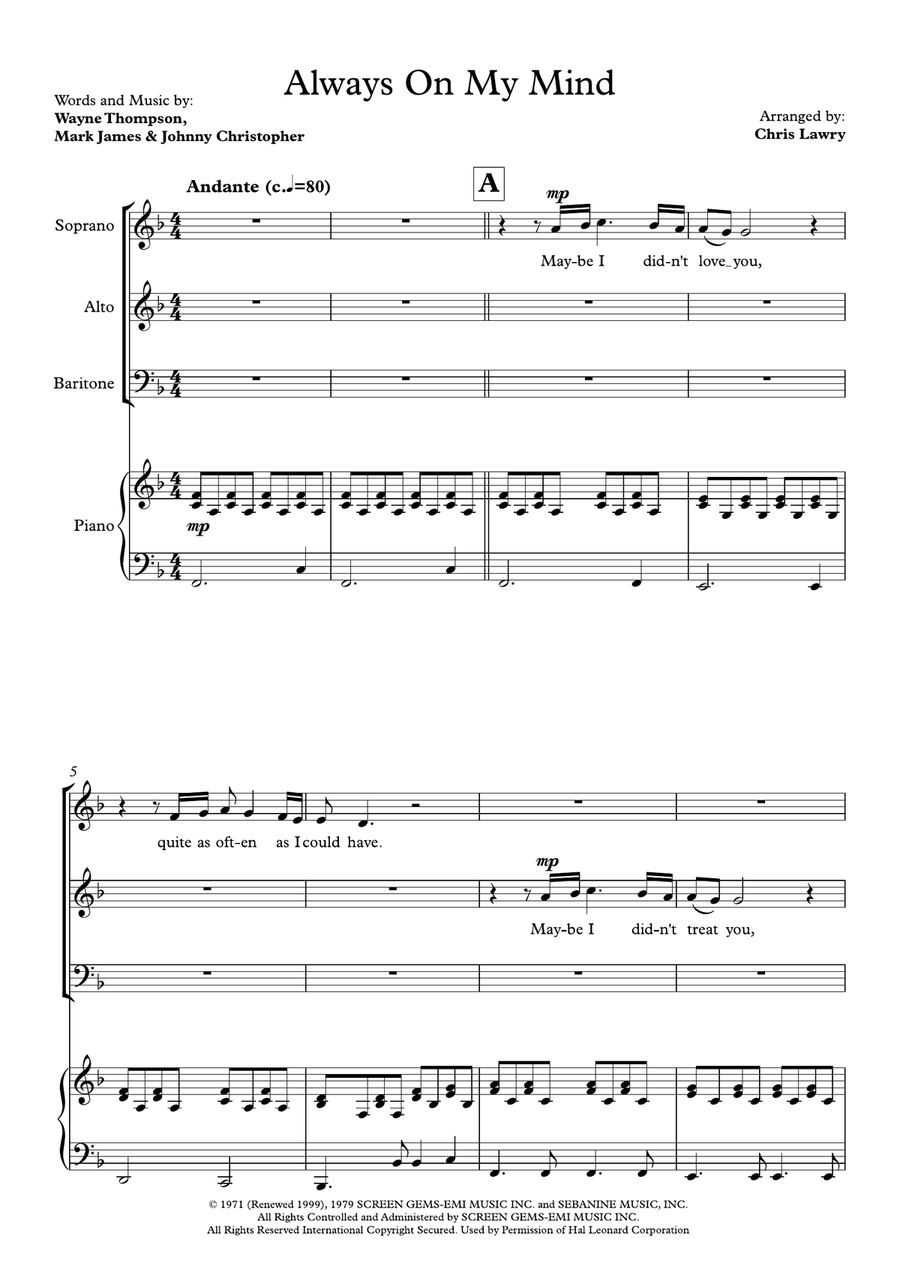 Always On My Mind 3-Part scores gallery preview page 1