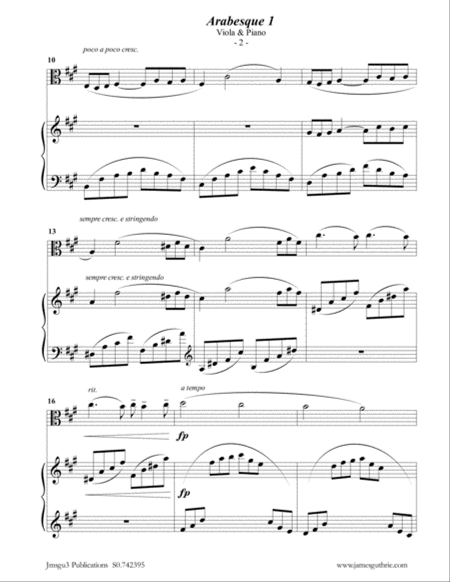 Debussy: Two Arabesques for Viola & Piano Viola scores gallery preview page 2