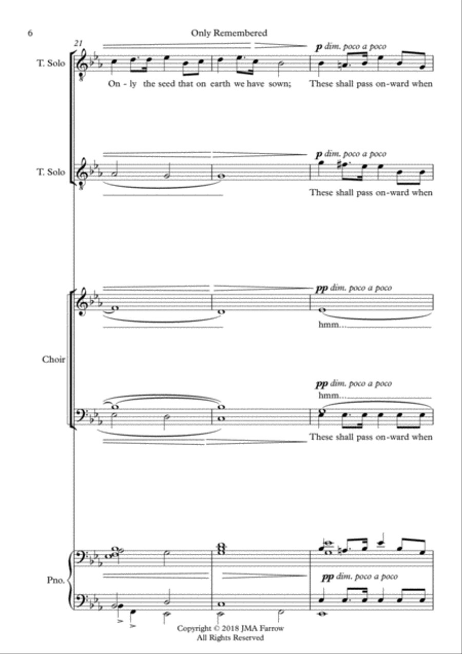 Only Remembered Re-scored for SATB Choir and Piano, Two Tenor Soloists and Unison Second Choir (or A 4-Part scores gallery preview page 6