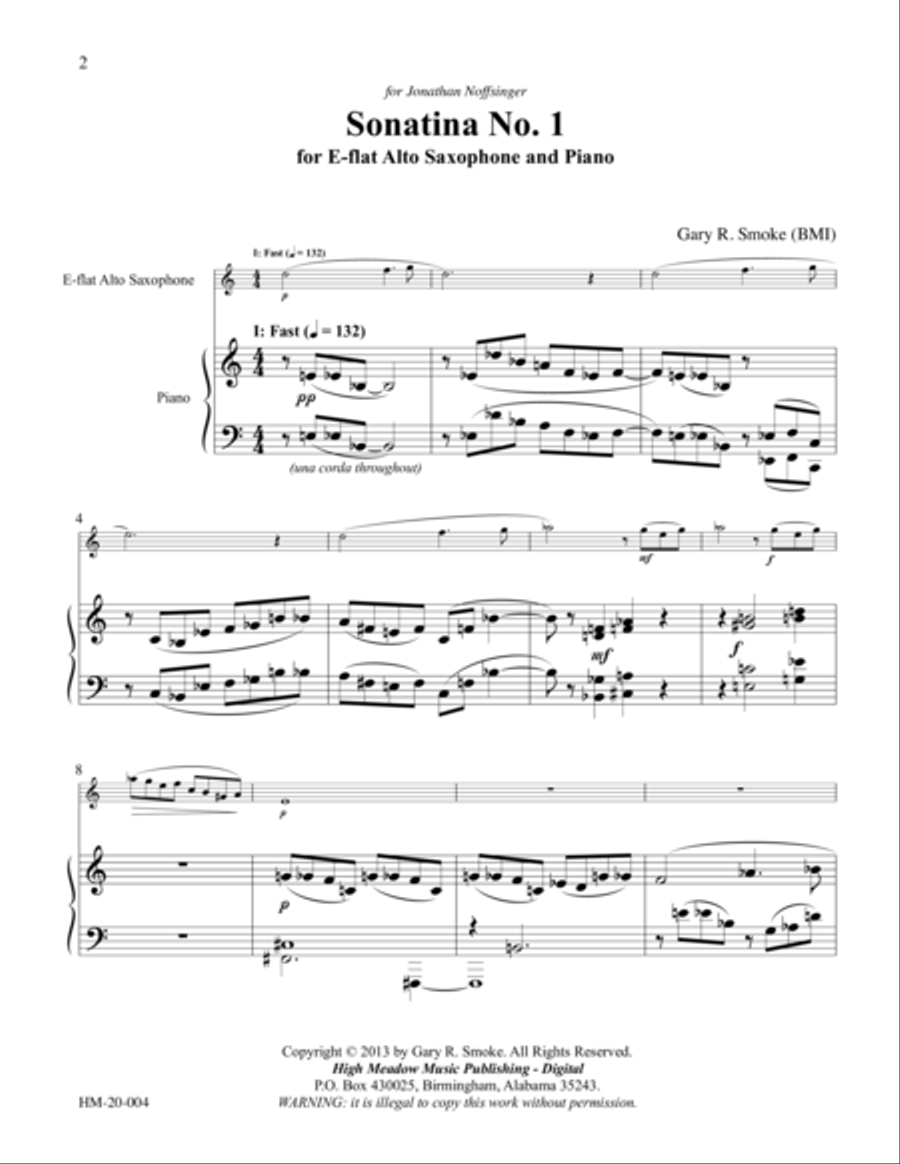 Sonatina No. 1 for Alto Saxophone and Piano Woodwind Duet scores gallery preview page 2