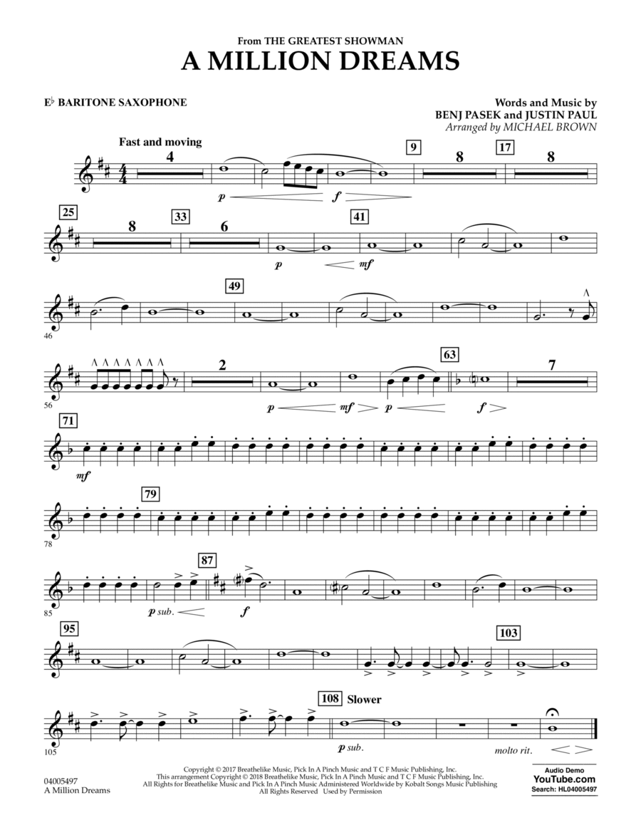 A Million Dreams (from The Greatest Showman) (arr. Michael Brown) - Eb Baritone Saxophone