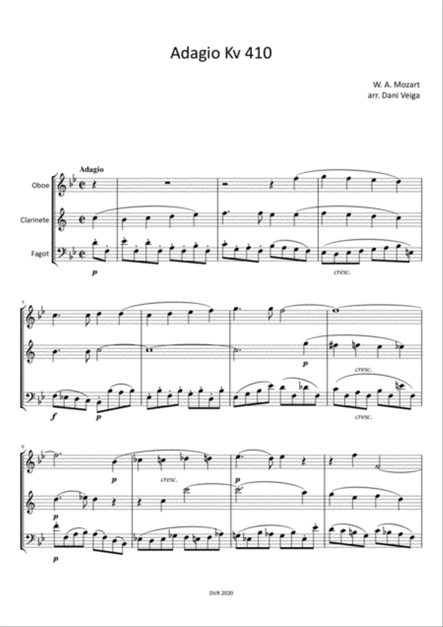 Mozart - Adagio Kv410 for Reed Trio (Oboe, Clarinet, Bassoon) Woodwind Trio scores gallery preview page 3