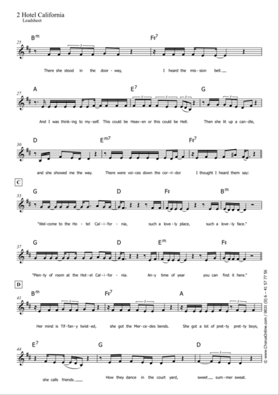 Hotel California Unison Choir scores gallery preview page 2