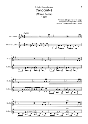 Chiquinha Gonzaga - Candomblé. Arrangement for Bb Clarinet and Classical Guitar. Score and Parts
