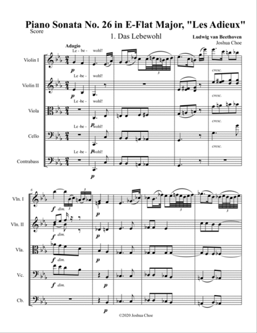 Les Adieux Sonata String Orchestra scores gallery preview page 3