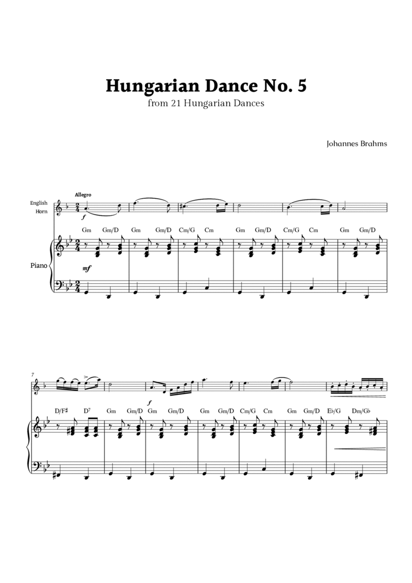 Hungarian Dance No. 5 by Brahms for English Horn and Piano image number null