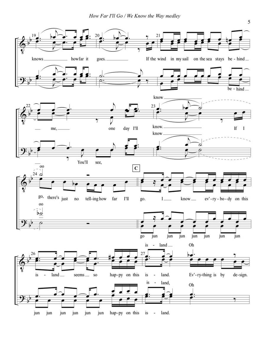 Medley: How Far I'll Go with We Know The Way TTBB scores gallery preview page 4