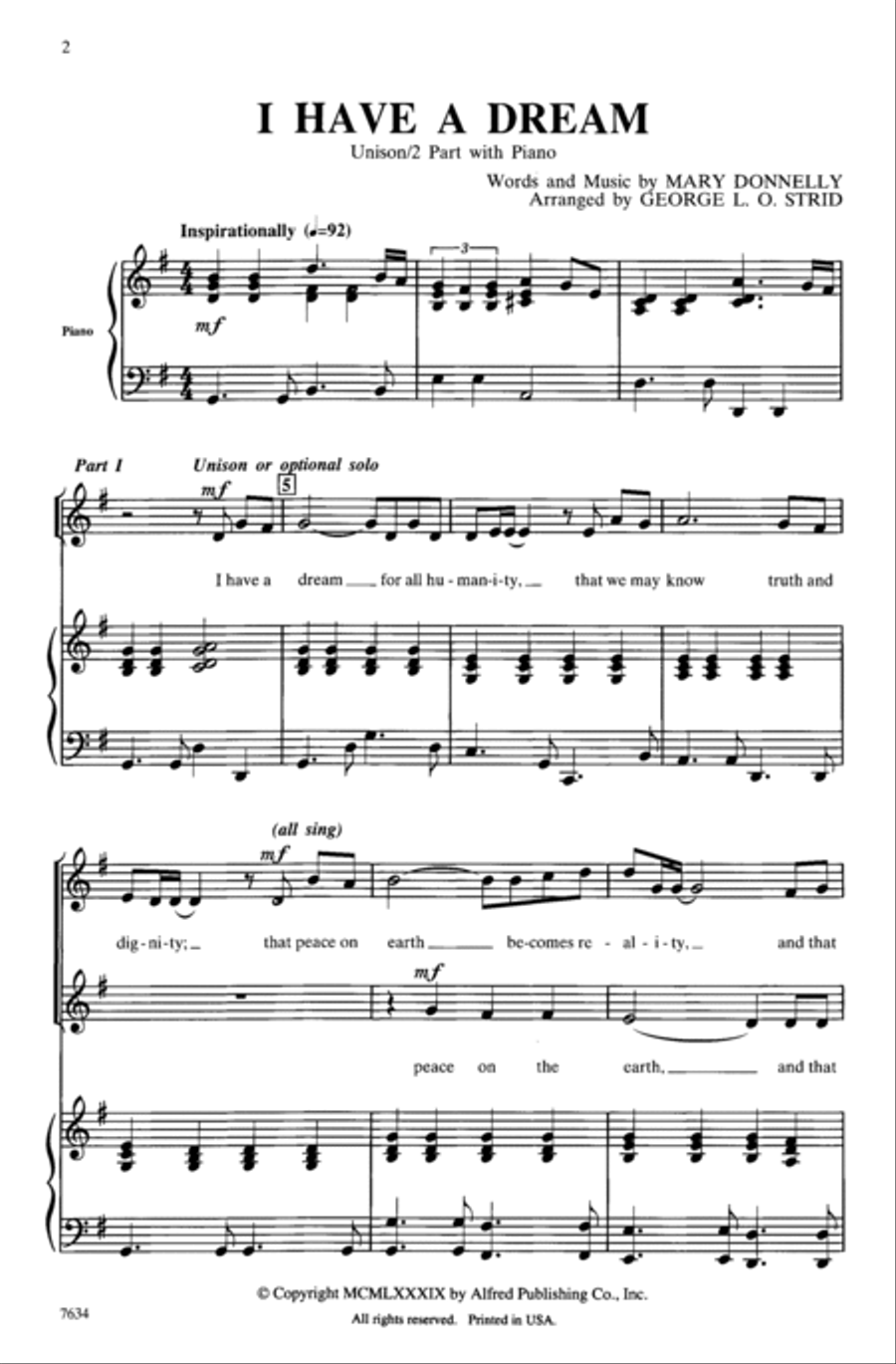 I Have a Dream Unison Choir scores gallery preview page 2