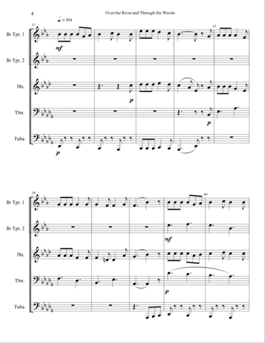 Over the River and Through the Woods Brass Ensemble scores gallery preview page 5