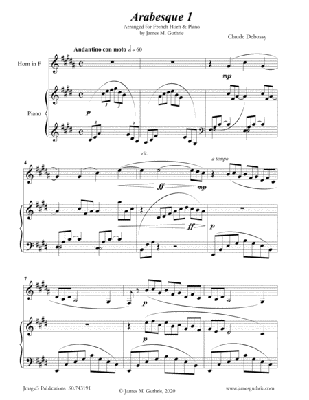Debussy: Two Arabesques for French Horn & Piano image number null