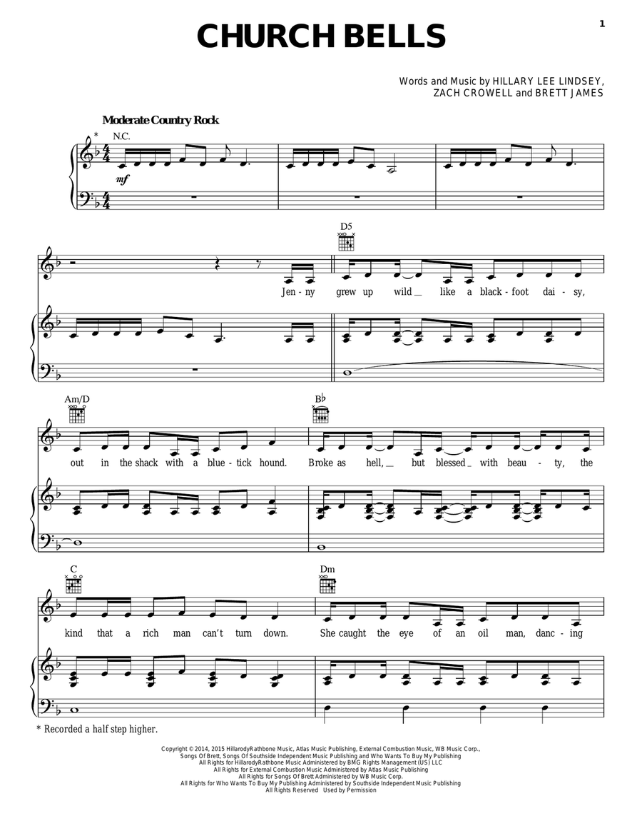 Church Bells Piano, Vocal, Guitar scores gallery preview page 1