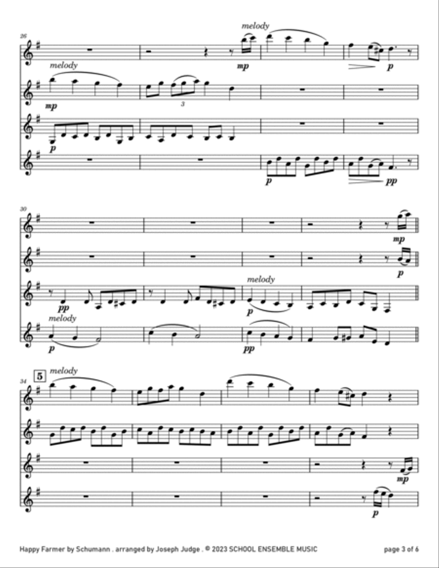 Happy Farmer by Schumann for Clarinet Quartet in Schools Clarinet Quartet scores gallery preview page 3