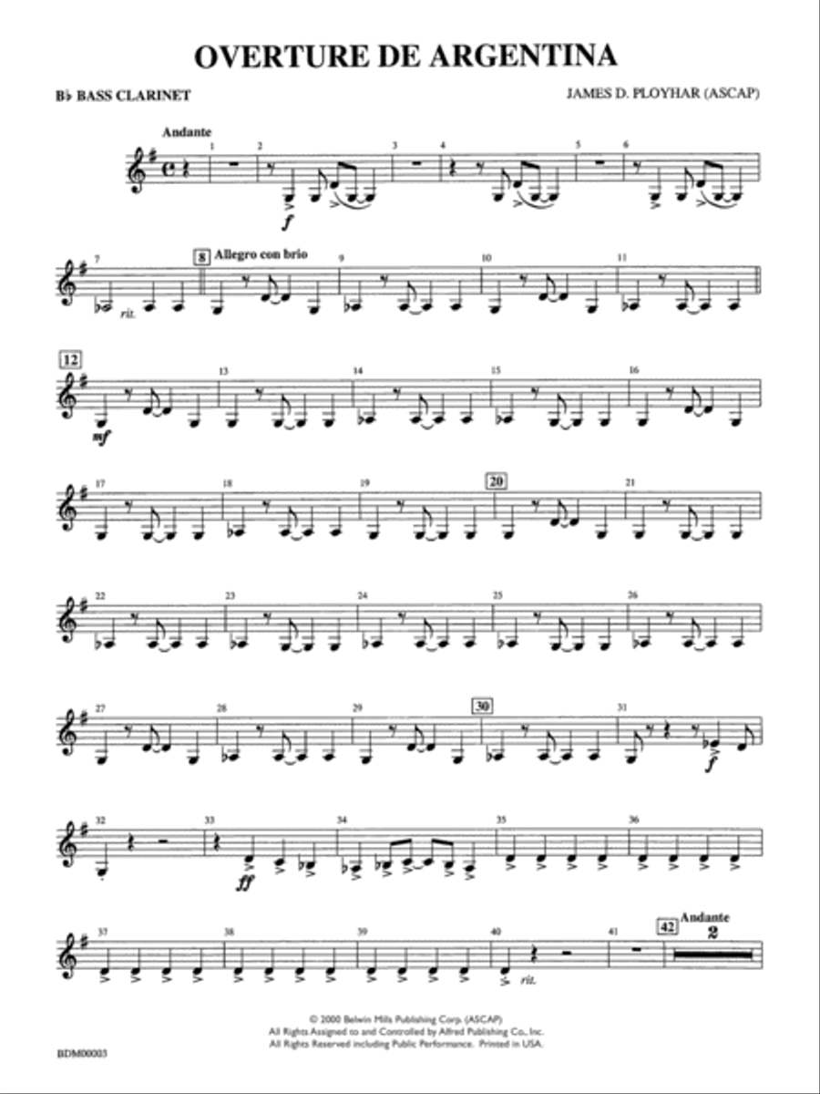 Overture de Argentina: B-flat Bass Clarinet Concert Band scores gallery preview page 1