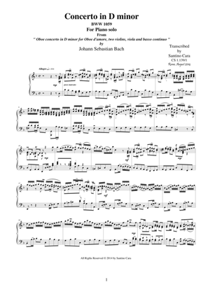 Book cover for J.S-Bach - Oboe concerto in D minor BWV 1059 - mov. 1 Allegro-Piano version