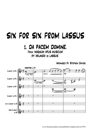 Book cover for 'Six For Six From Lassus' for Clarinet Sextet
