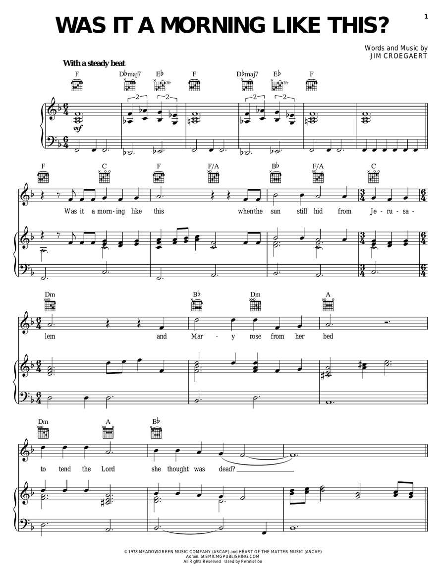 Was It A Morning Like This? Piano, Vocal, Guitar scores gallery preview page 1