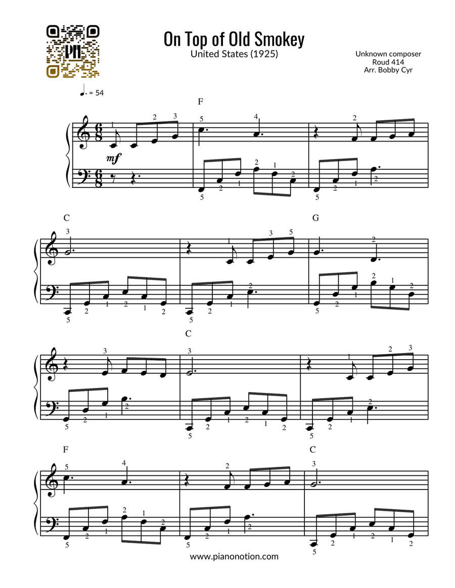 On Top of Old Smokey (Easy Piano Solo) Easy Piano scores gallery preview page 1