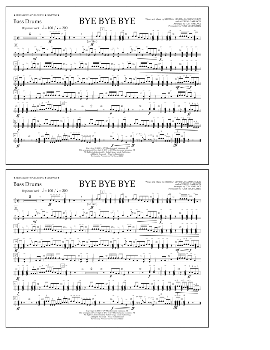 Bye Bye Bye (arr. Tom Wallace) - Bass Drums Drums scores gallery preview page 1