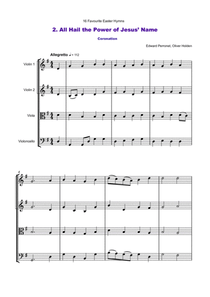 16 Favourite Easter Hymns for String Quartet by Various String Quartet - Digital Sheet Music