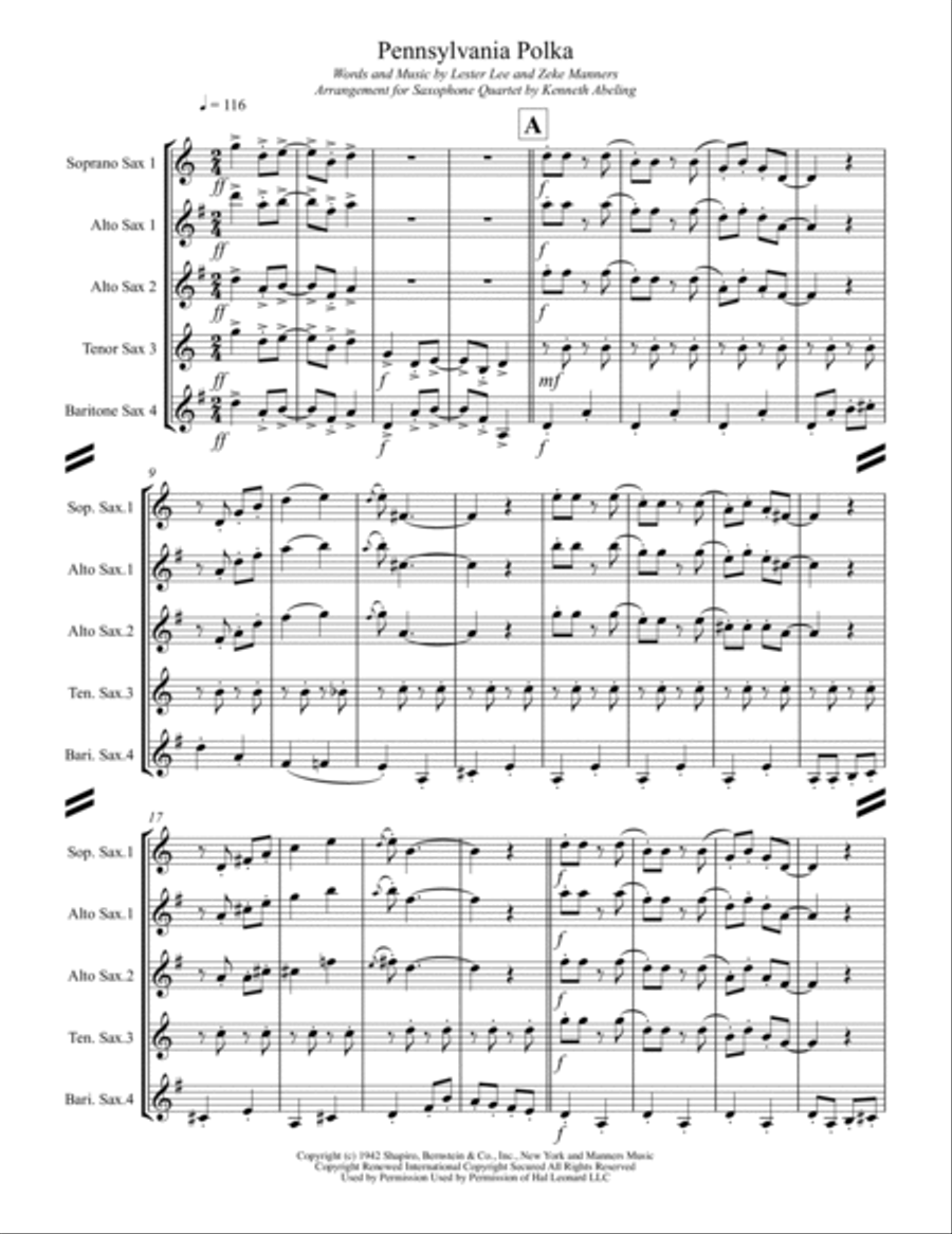 Pennsylvania Polka Saxophone Quartet scores gallery preview page 2