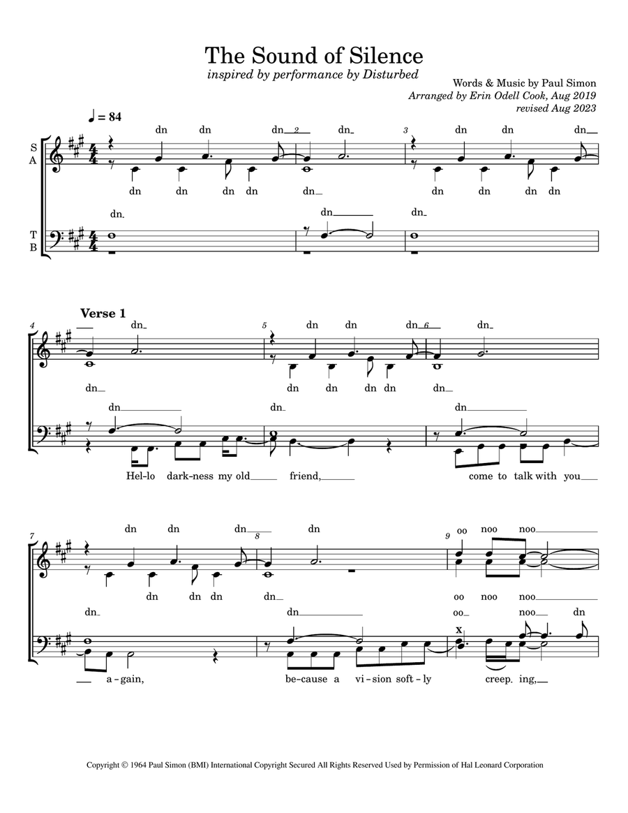The Sound Of Silence 4-Part scores gallery preview page 1