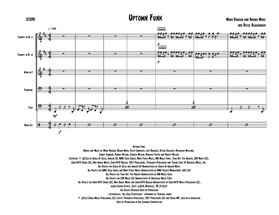 Uptown Funk Brass Quintet scores gallery preview page 1
