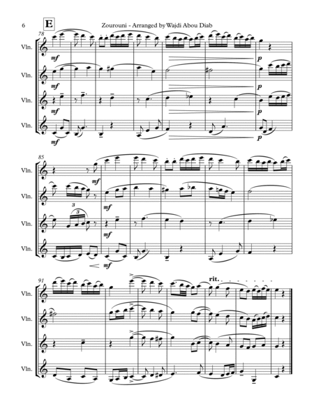 Zourouni (Arabic Song) - Violin Quartet image number null