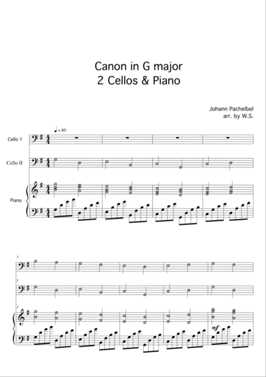 Canon in G Major 2 Cellos & Piano String Duet scores gallery preview page 1