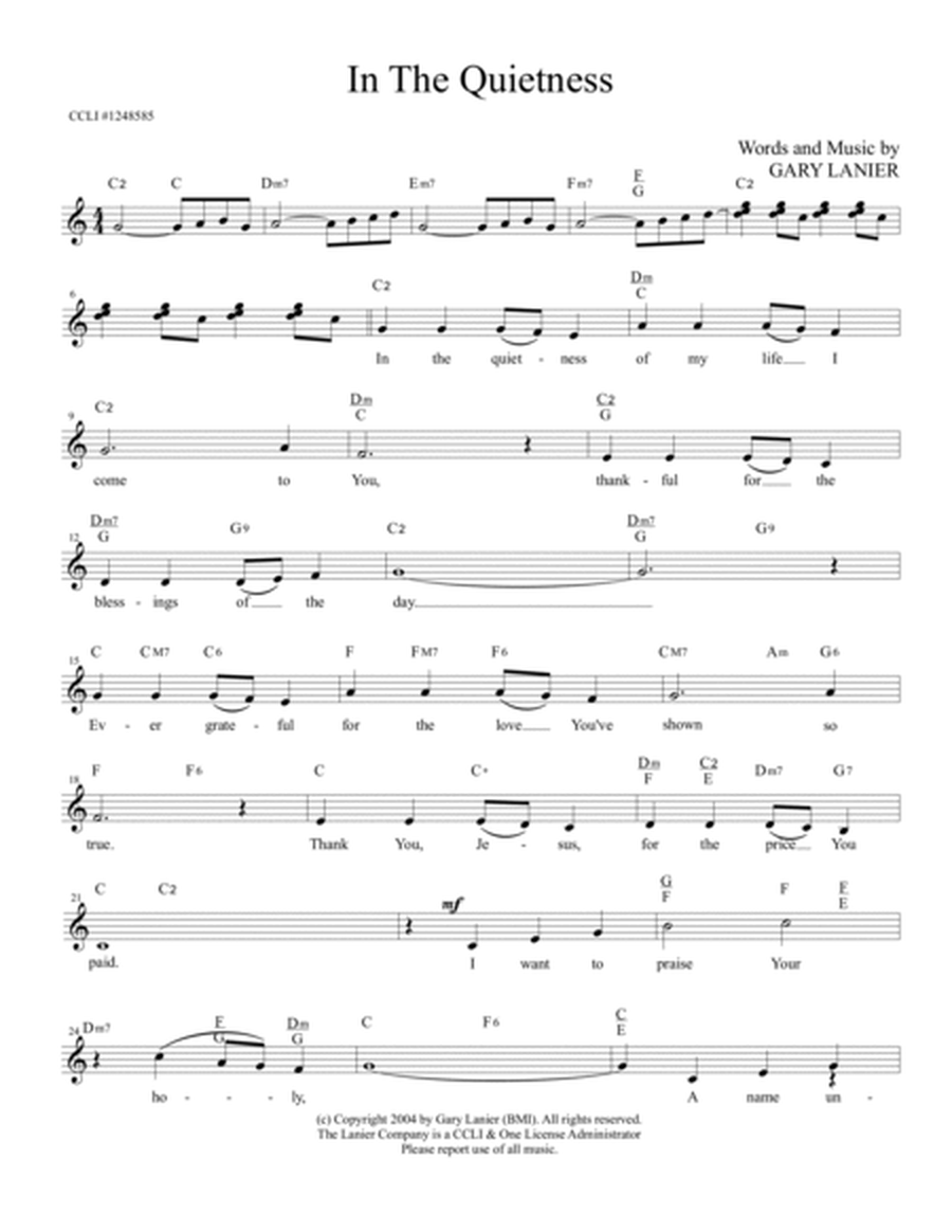 IN THE QUIETNESS, Lead Sheet (Includes Melody, Lyrics & Chords) image number null