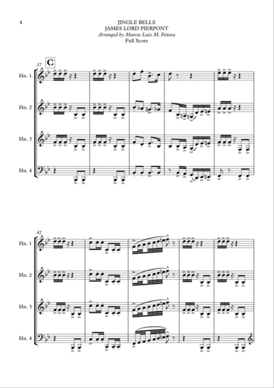 Jingle Bells - Horn in F Quartet Jingle Bells - Horn in F Quartet French Horn Quartet scores gallery preview page 6