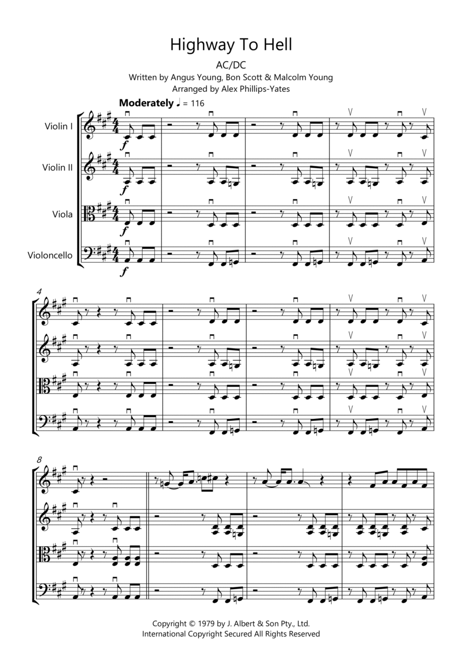Highway To Hell String Quartet scores gallery preview page 1