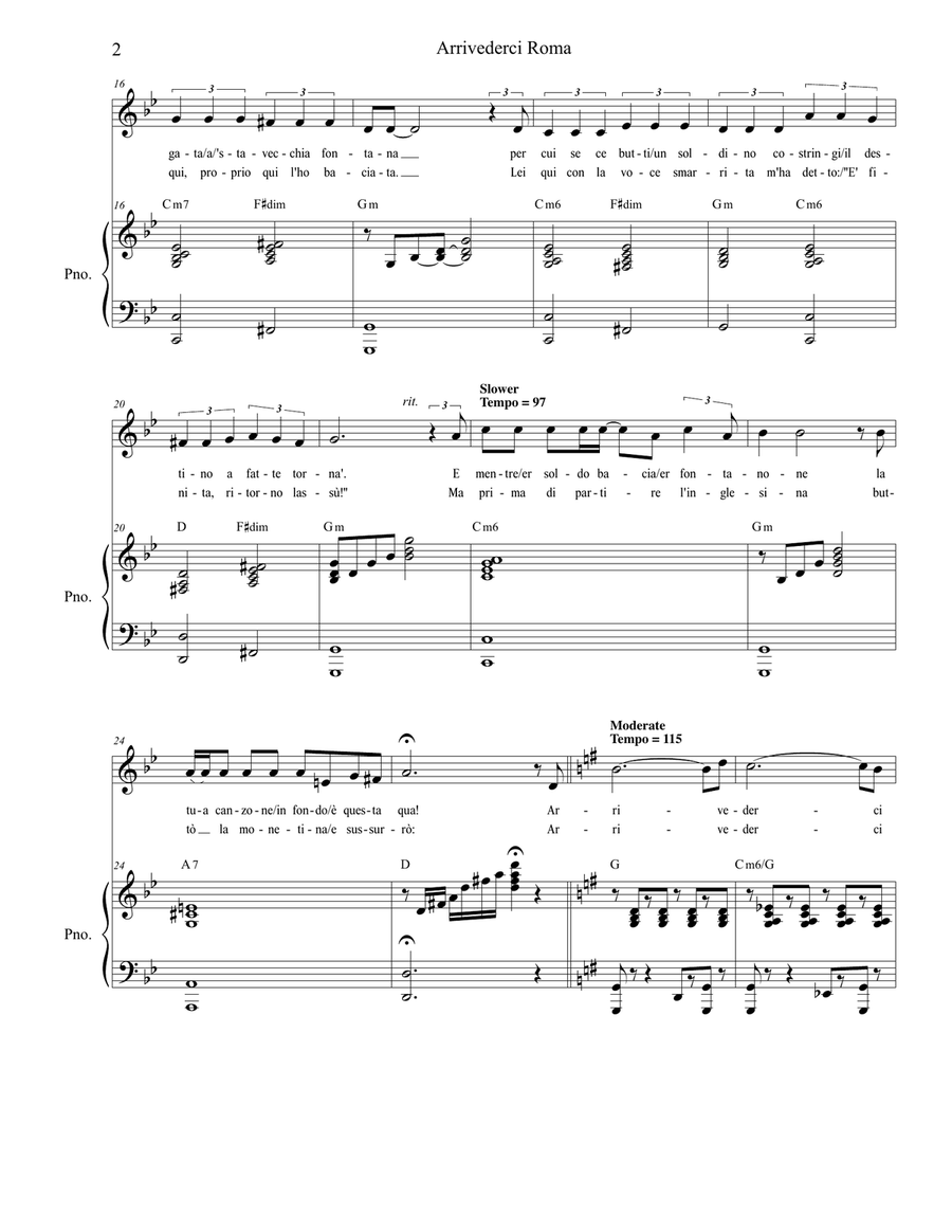 Arrivederci Roma (goodbye To Rome) Unison Choir scores gallery preview page 2