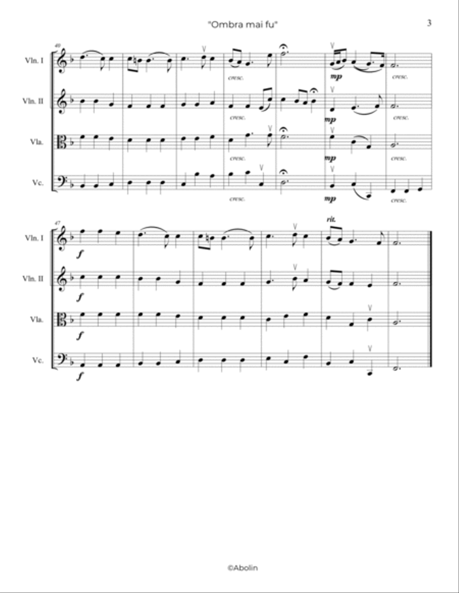 Handel: Ombra mai fu (Largo) from Serse (Xerxes) - String Quartet