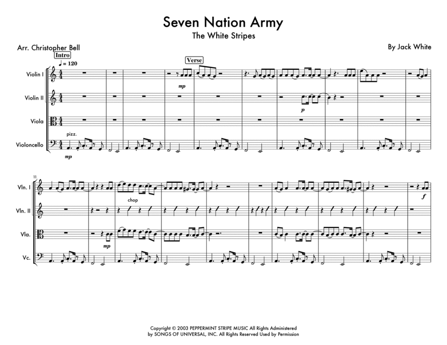 Seven Nation Army String Quartet scores gallery preview page 1
