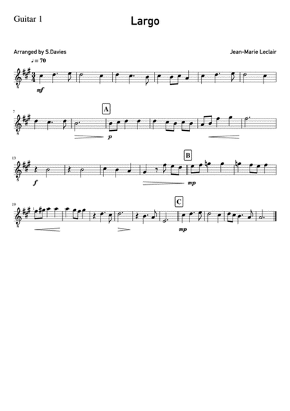 Largo - Jean-Marie Leclair. Arranged for guitar ensemble (Grades 2-4) image number null