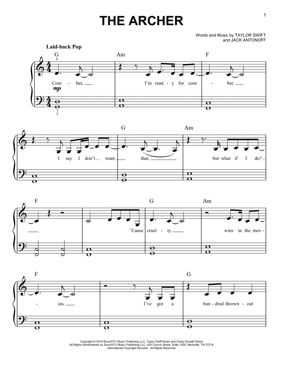 The Archer Easy Piano scores gallery preview page 1
