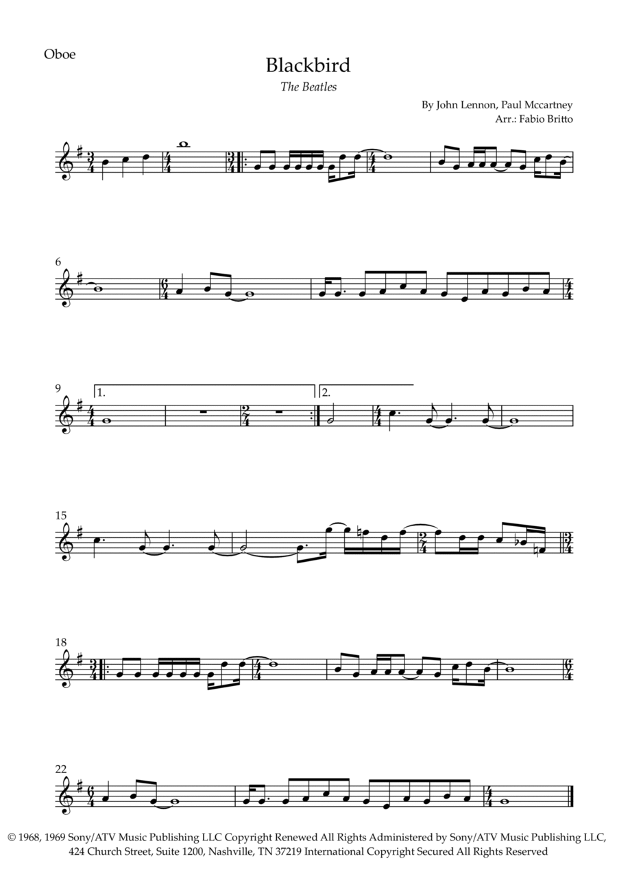 Blackbird Oboe Solo scores gallery preview page 1