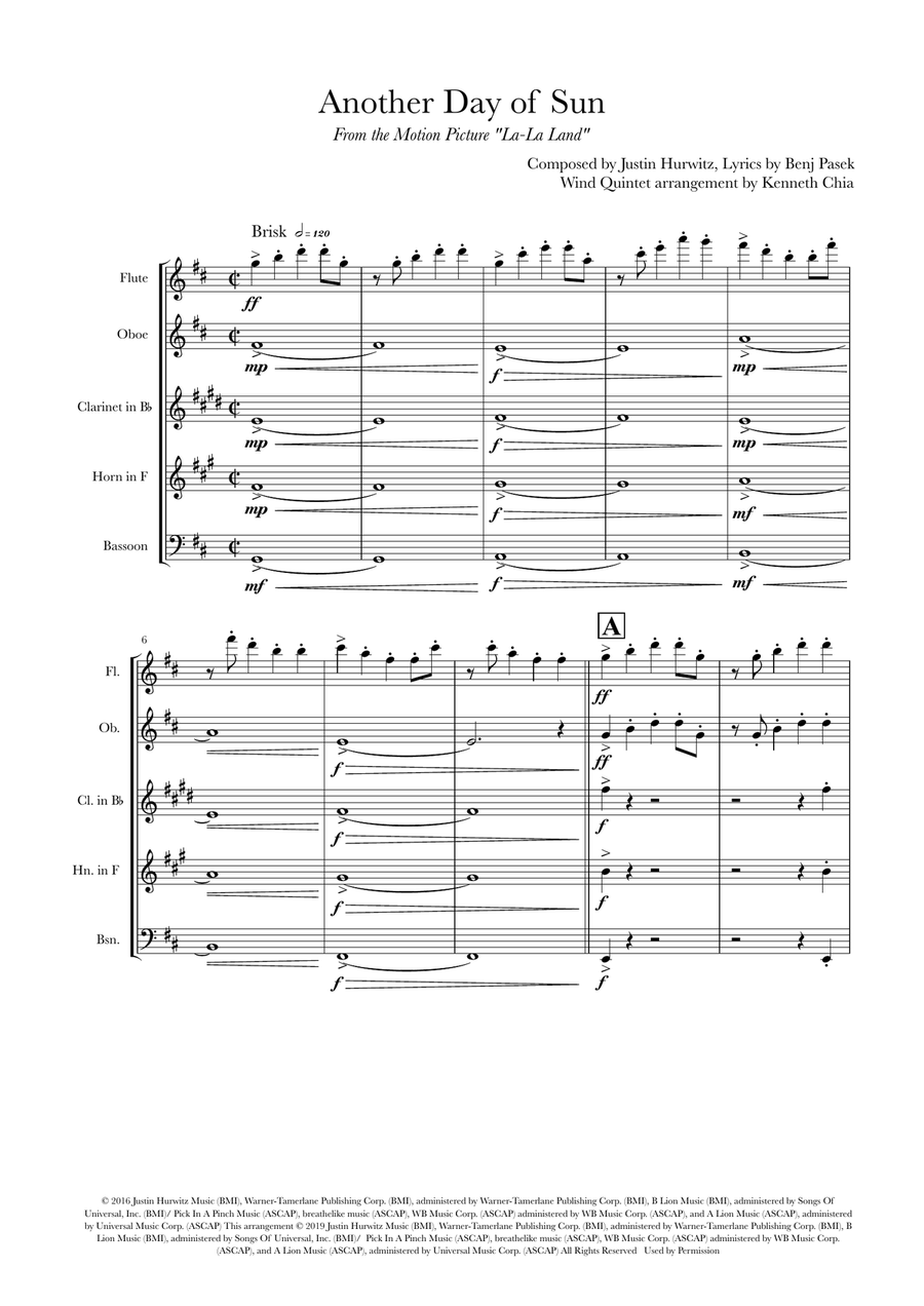 Another Day Of Sun Woodwind Quintet scores gallery preview page 1